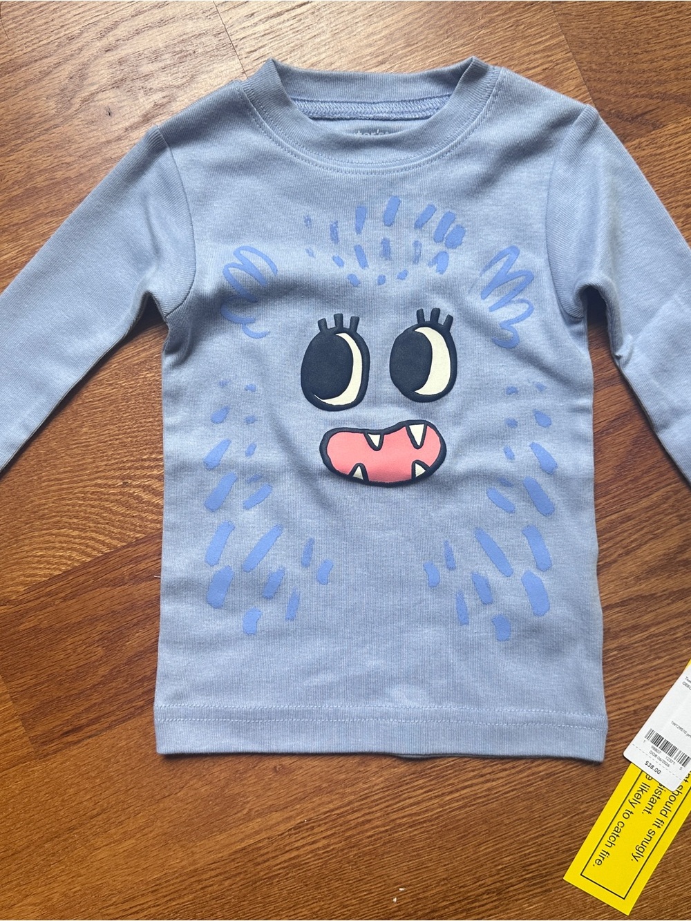 Carter's Light Blue Long-Sleeve Monster Face Tee